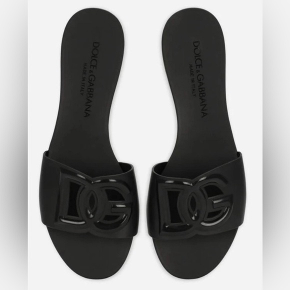 Dolce & Gabbana Rubber Beachwear Sliders Black Size 38 - Picture 1 of 4